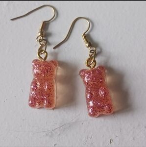 Pink glittery gummy bear earrings